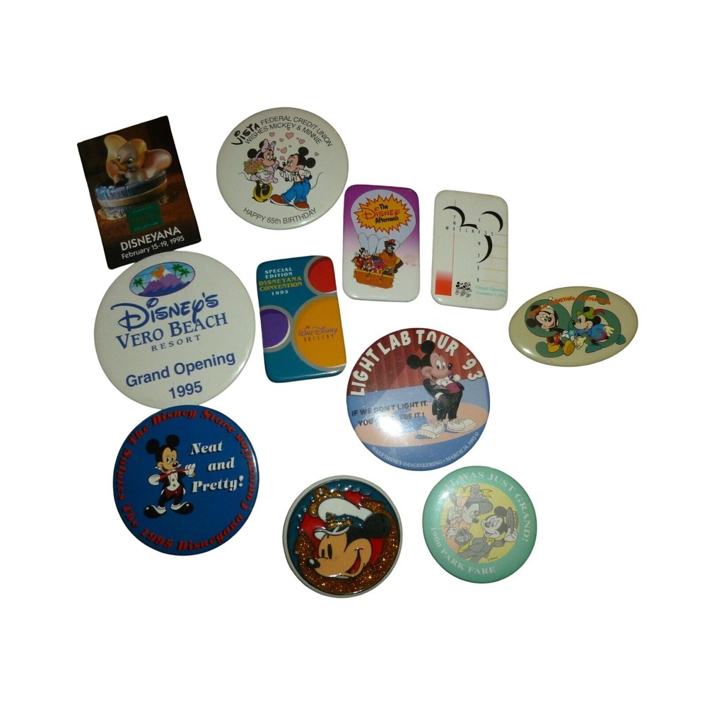 Disney Pinback Button Lot 11pc Mickey Minnie Disneyana 1995 Vero Beach 1993 1995 - Picture 2 of 2